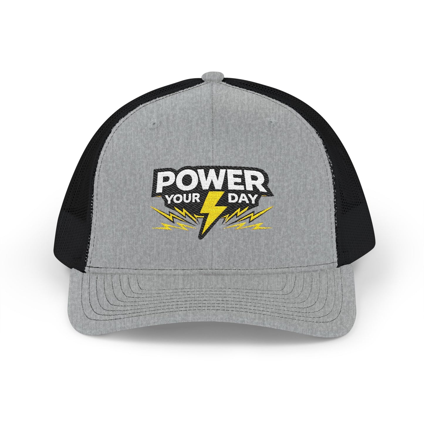 Power Your Day Snapback Trucker Cap — Embroidered Lightning Bolt