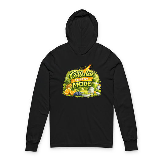 Hooded Long Sleeve Tee — "Cellular Energy Mode" Tropical Fruit Graphic