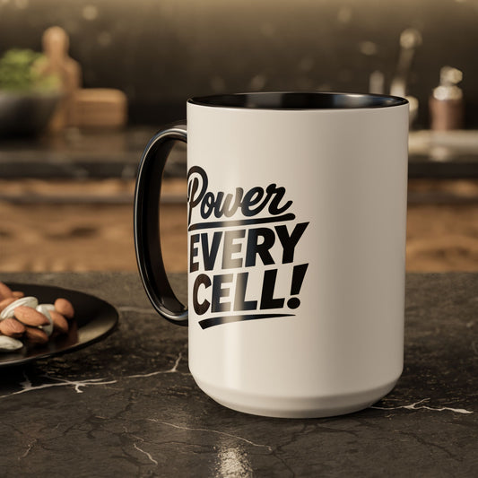 "Power Every Cell!" Inspirational Black Accent Mug (11oz/15oz)