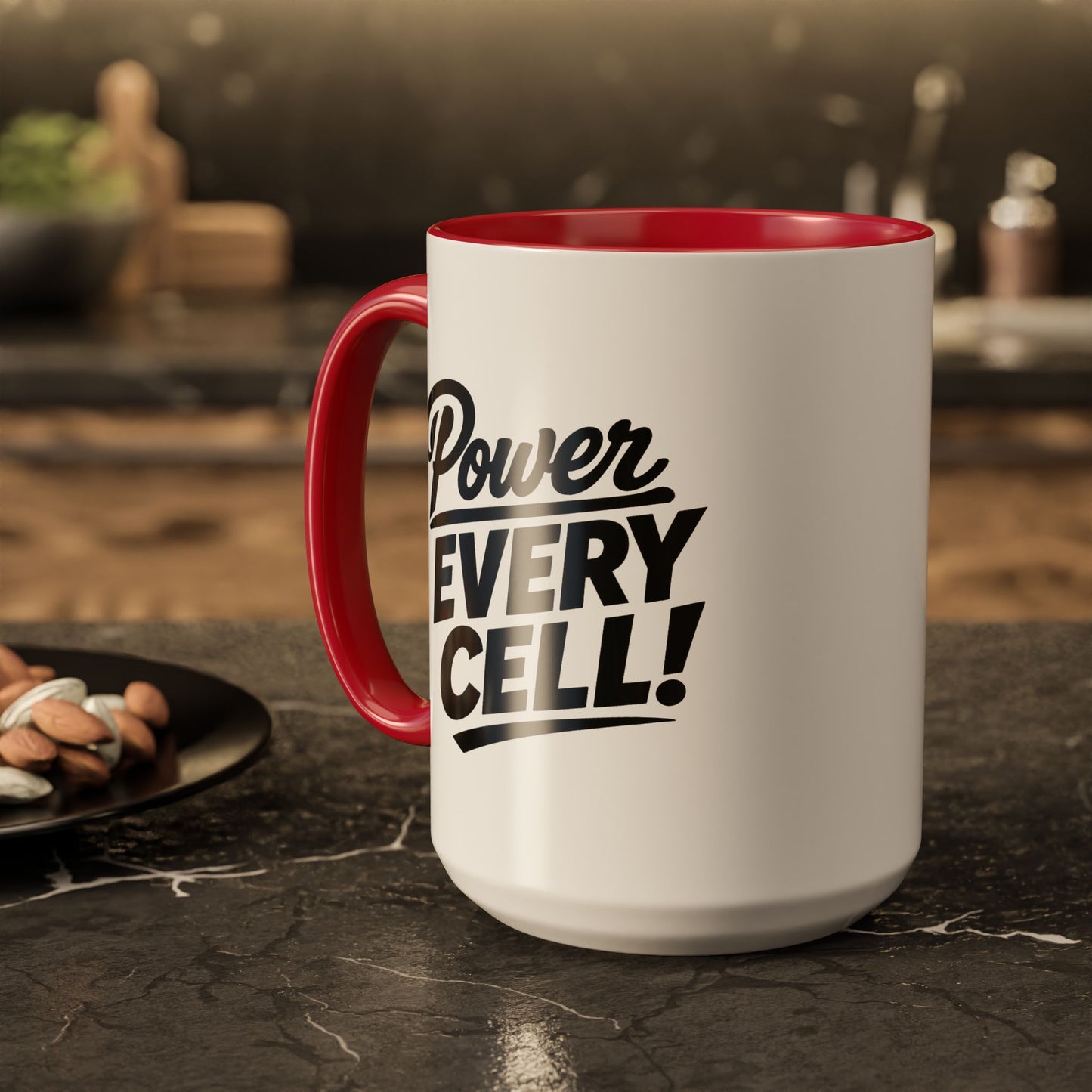 "Power Every Cell!" Inspirational Black Accent Mug (11oz/15oz)