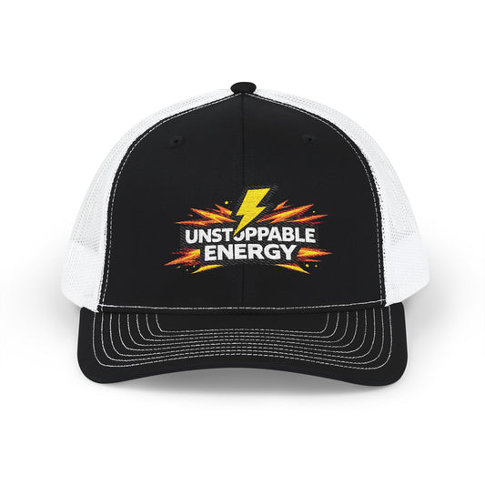 Unstoppable Energy Snapback Trucker Hat — Lightning Bolt Embroidered Cap