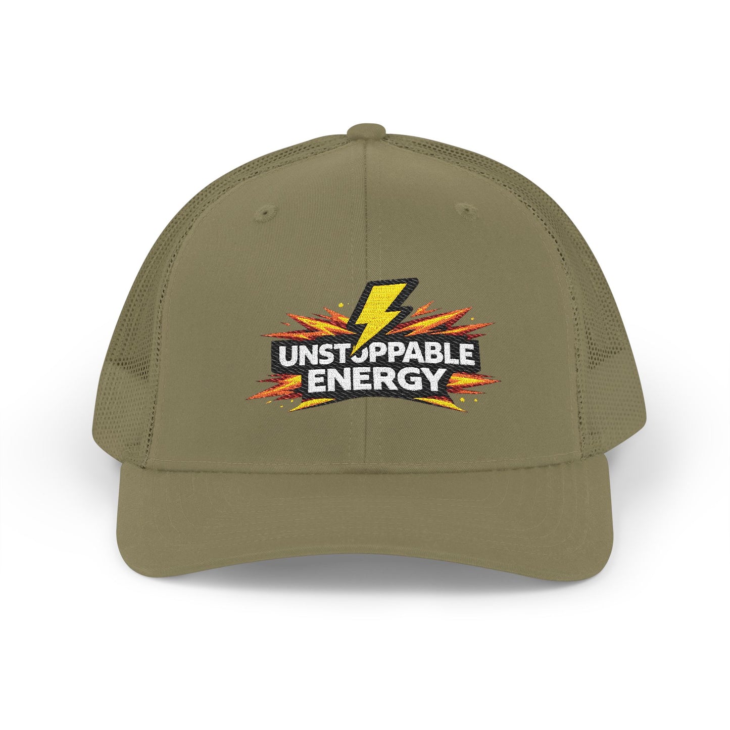 Unstoppable Energy Snapback Trucker Hat — Lightning Bolt Embroidered Cap