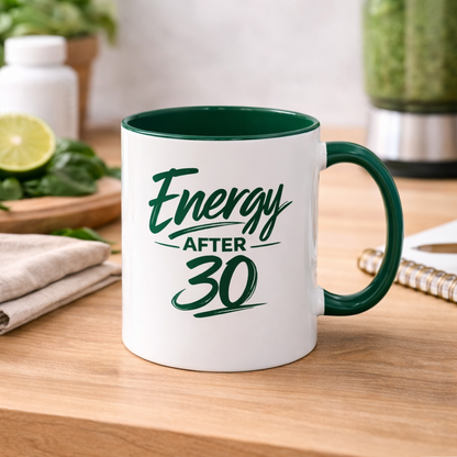 Energy After 30 Mug — Funny Motivational Coffee Cup for 30th Birthday