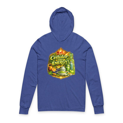 Hooded Long Sleeve Tee — "Cellular Builds Energy" Retro Science Graphic