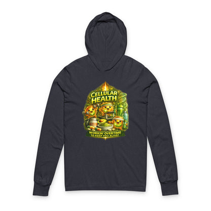 Cellular Health Graphic Hooded Tee — "Workin' Overtime" Long Sleeve