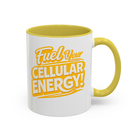 Fuel Your Cellular Energy! Yellow Accent Coffee Mug (11oz & 15oz)