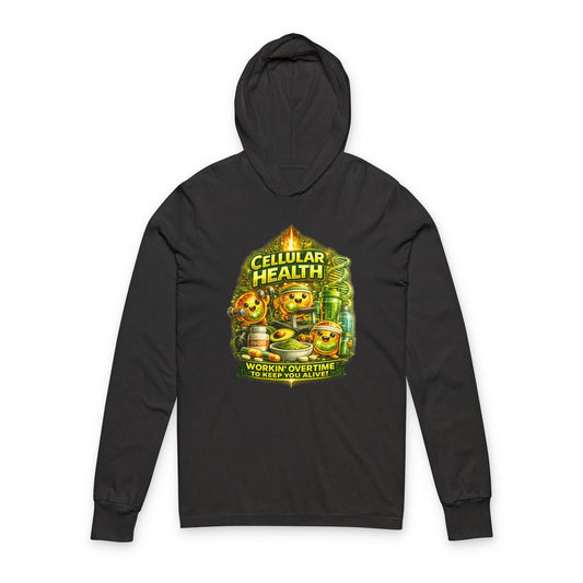Cellular Health Graphic Hooded Tee — "Workin' Overtime" Long Sleeve