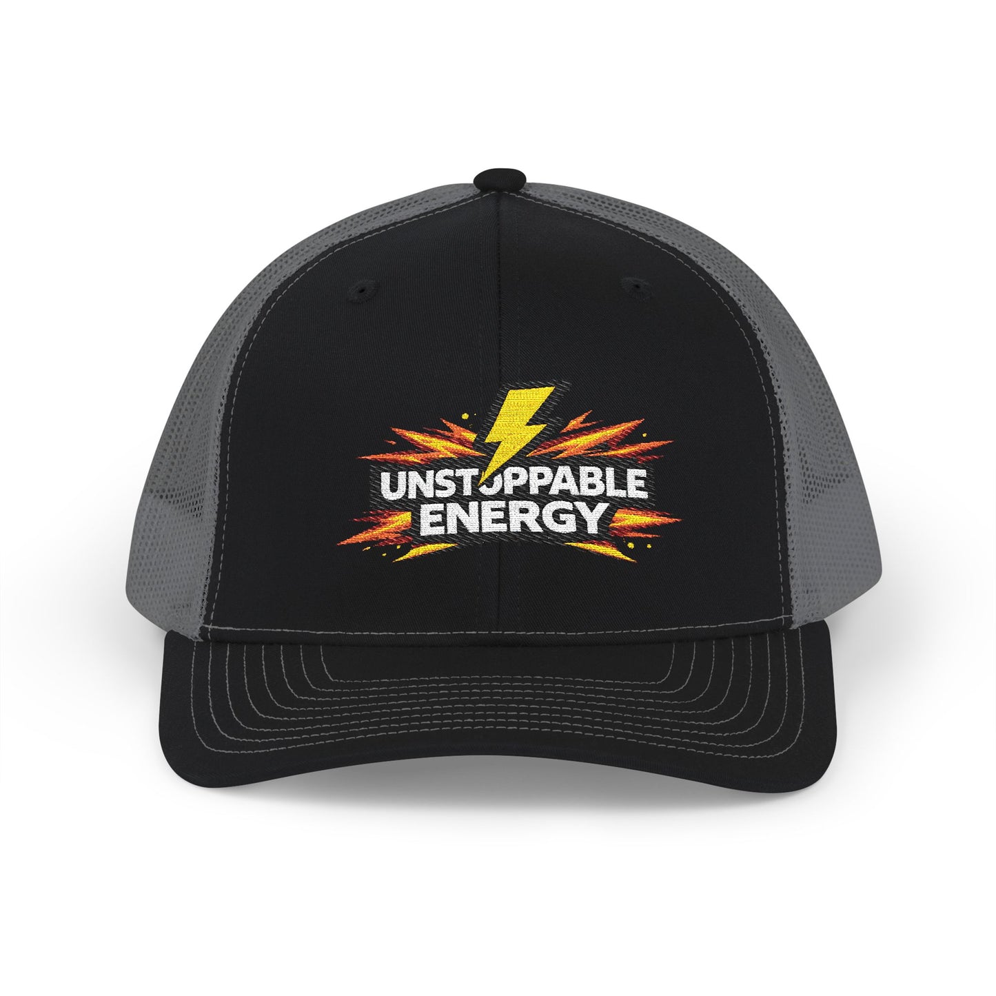 Unstoppable Energy Snapback Trucker Hat — Lightning Bolt Embroidered Cap