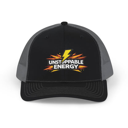 Unstoppable Energy Snapback Trucker Hat — Lightning Bolt Embroidered Cap