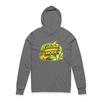 Hooded Long Sleeve Tee — "Cellular Energy Mode" Tropical Fruit Graphic