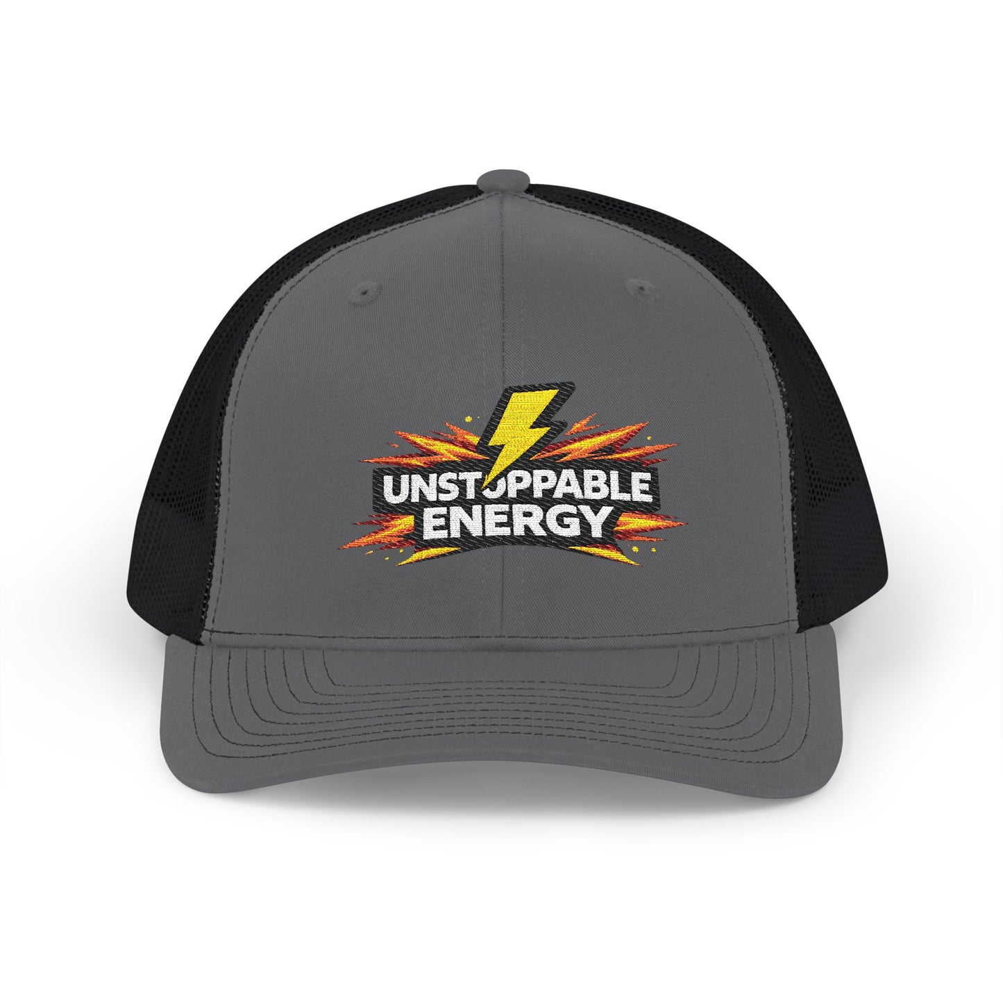 Unstoppable Energy Snapback Trucker Hat — Lightning Bolt Embroidered Cap