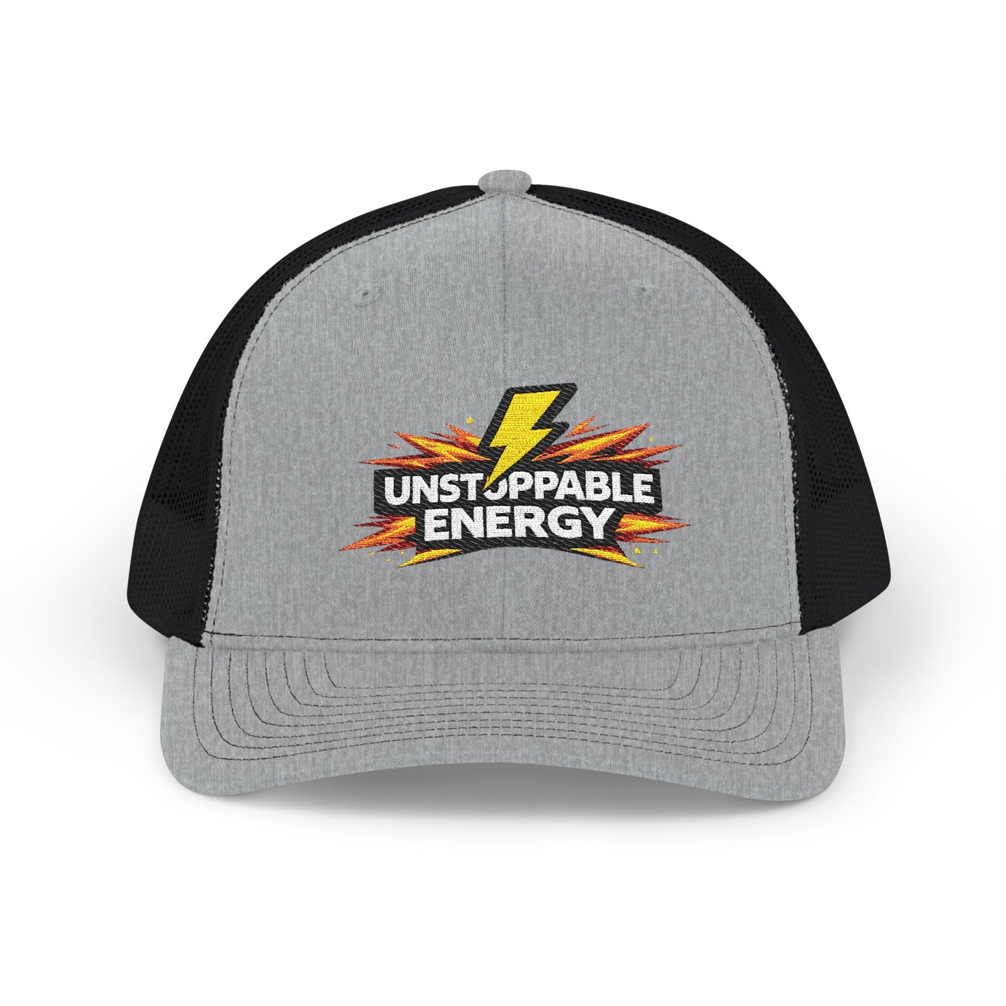 Unstoppable Energy Snapback Trucker Hat — Lightning Bolt Embroidered Cap
