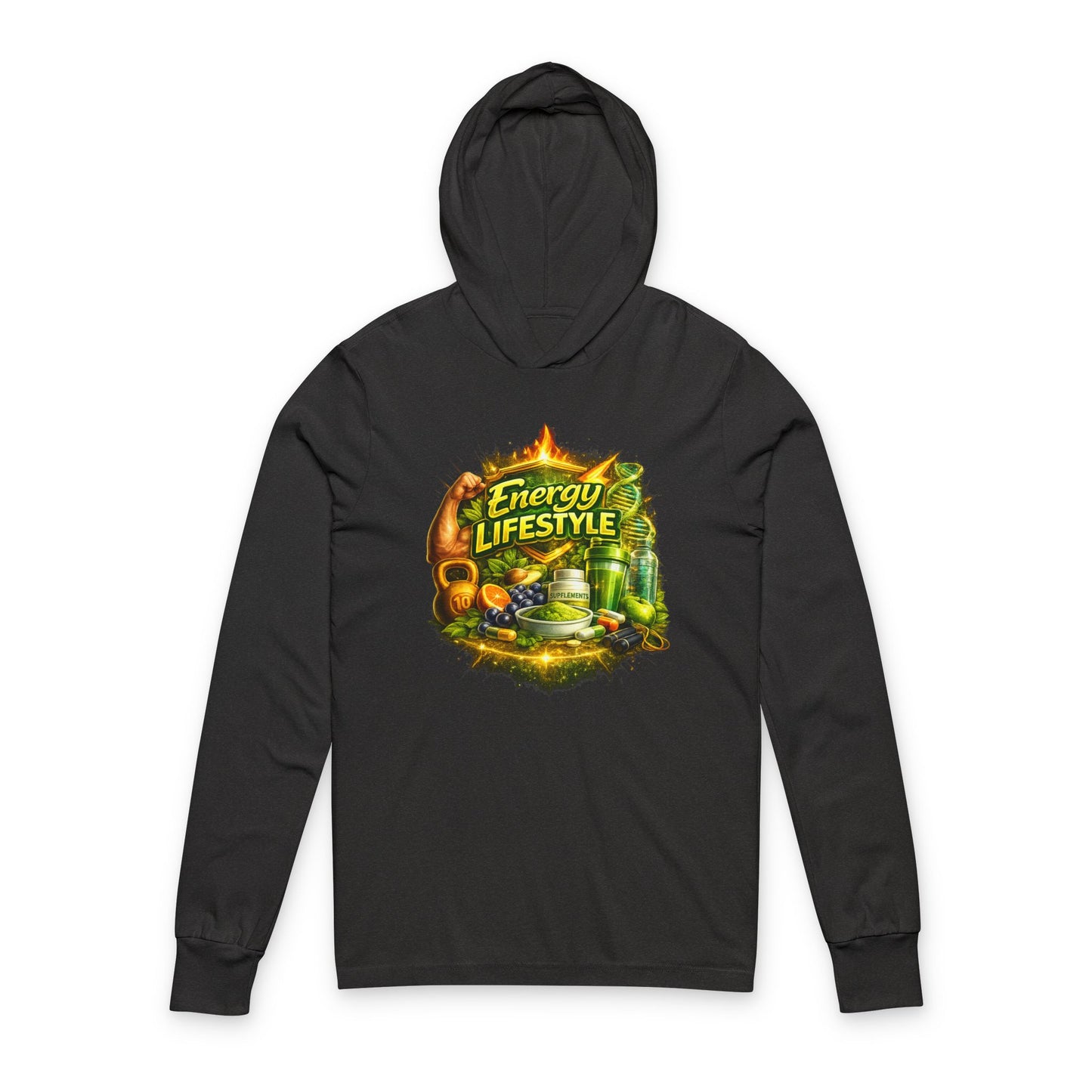 Energy Lifestyle Hoodie Tee — 'Energy Lifestyle' Graphic Long-Sleeve Hooded Tee