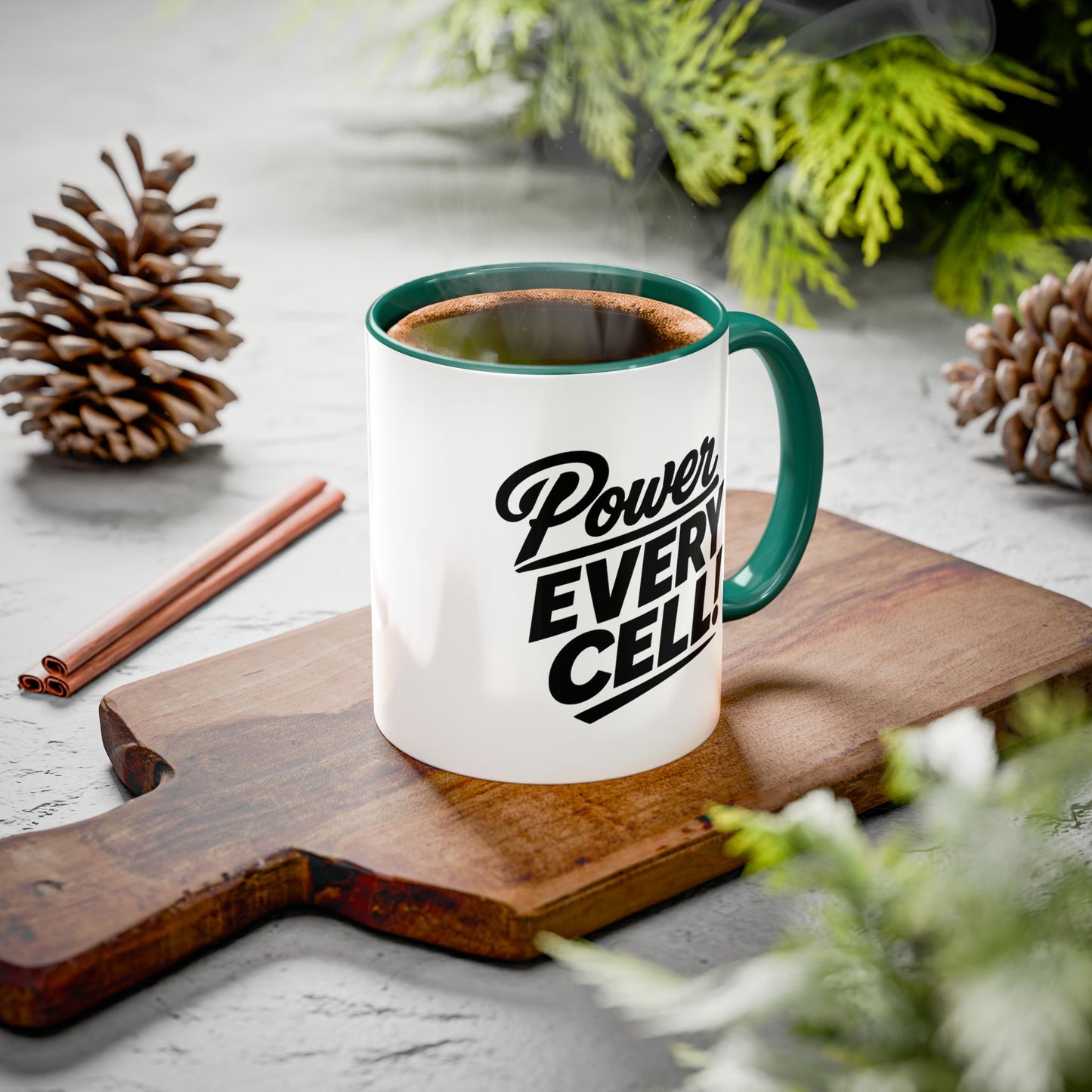 "Power Every Cell!" Inspirational Black Accent Mug (11oz/15oz)