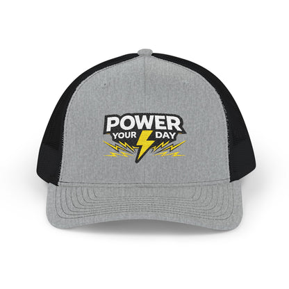 Power Your Day Snapback Trucker Cap — Embroidered Lightning Bolt