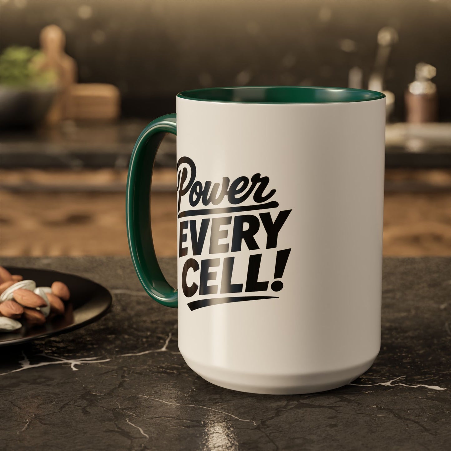 "Power Every Cell!" Inspirational Black Accent Mug (11oz/15oz)