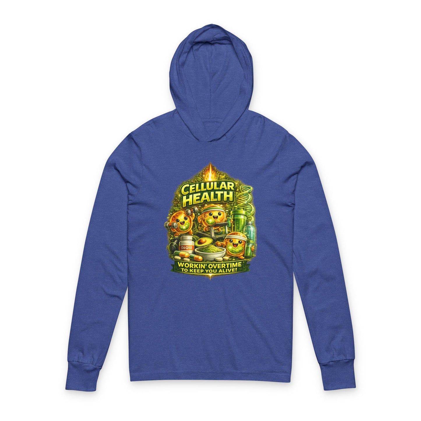 Cellular Health Graphic Hooded Tee — "Workin' Overtime" Long Sleeve