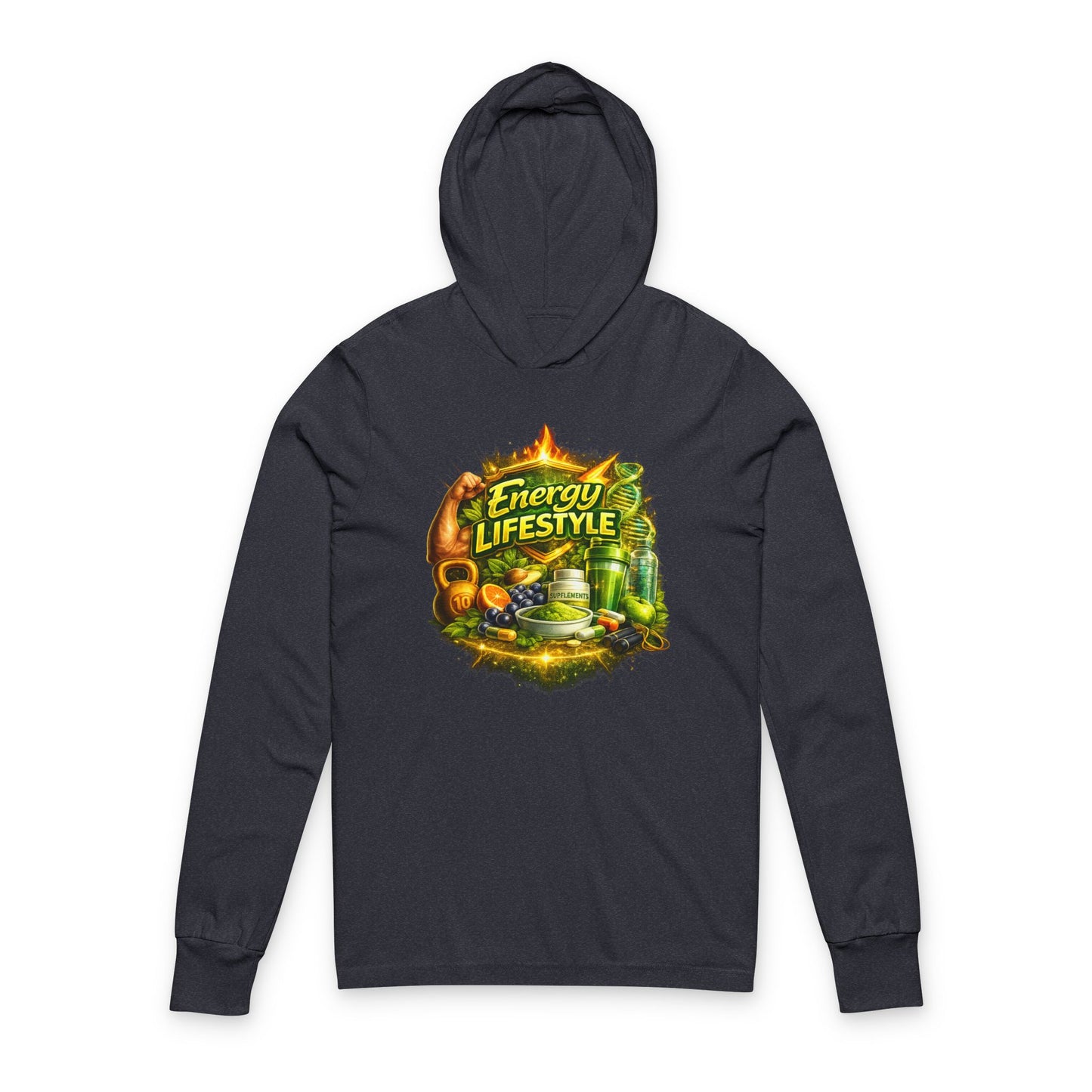 Energy Lifestyle Hoodie Tee — 'Energy Lifestyle' Graphic Long-Sleeve Hooded Tee