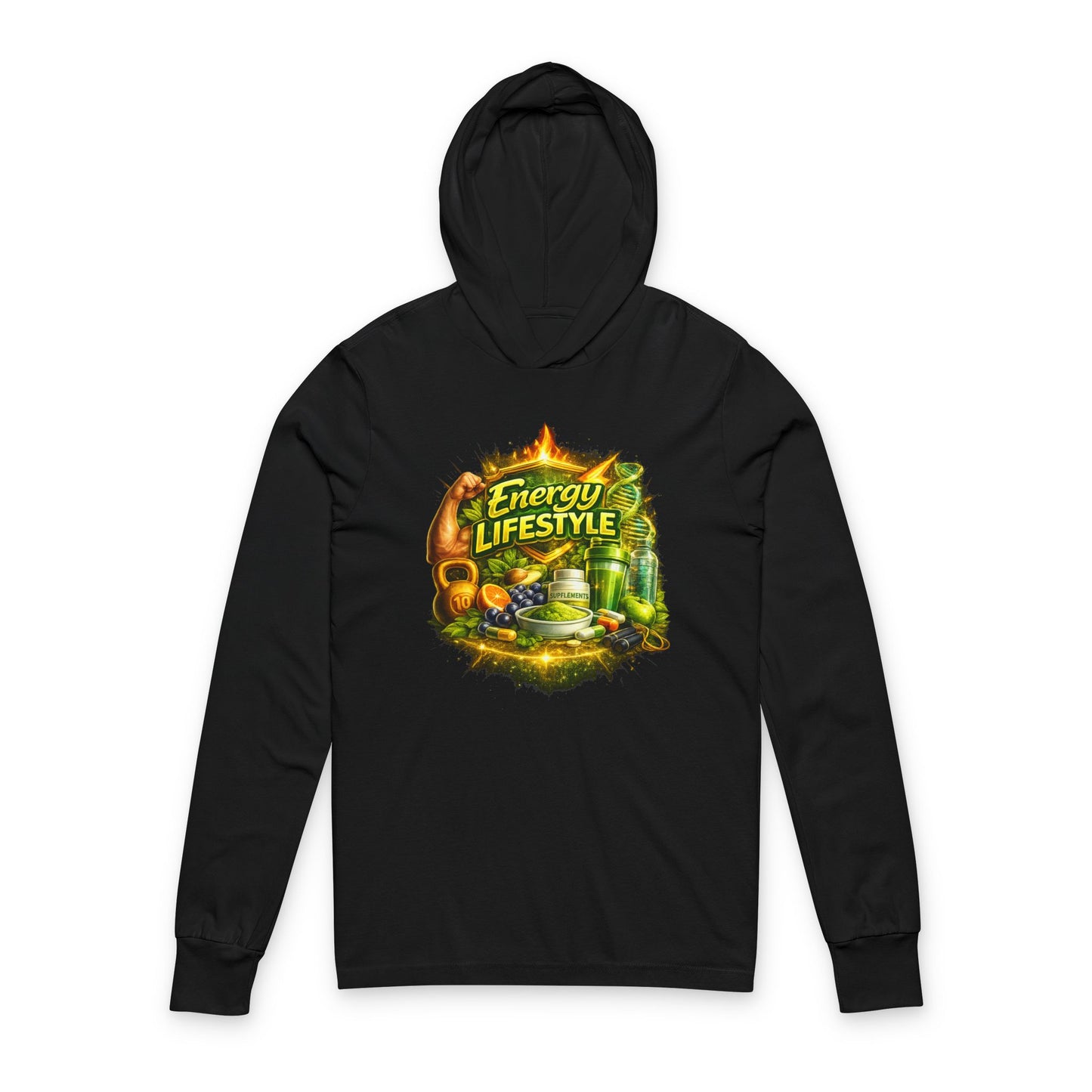 Energy Lifestyle Hoodie Tee — 'Energy Lifestyle' Graphic Long-Sleeve Hooded Tee