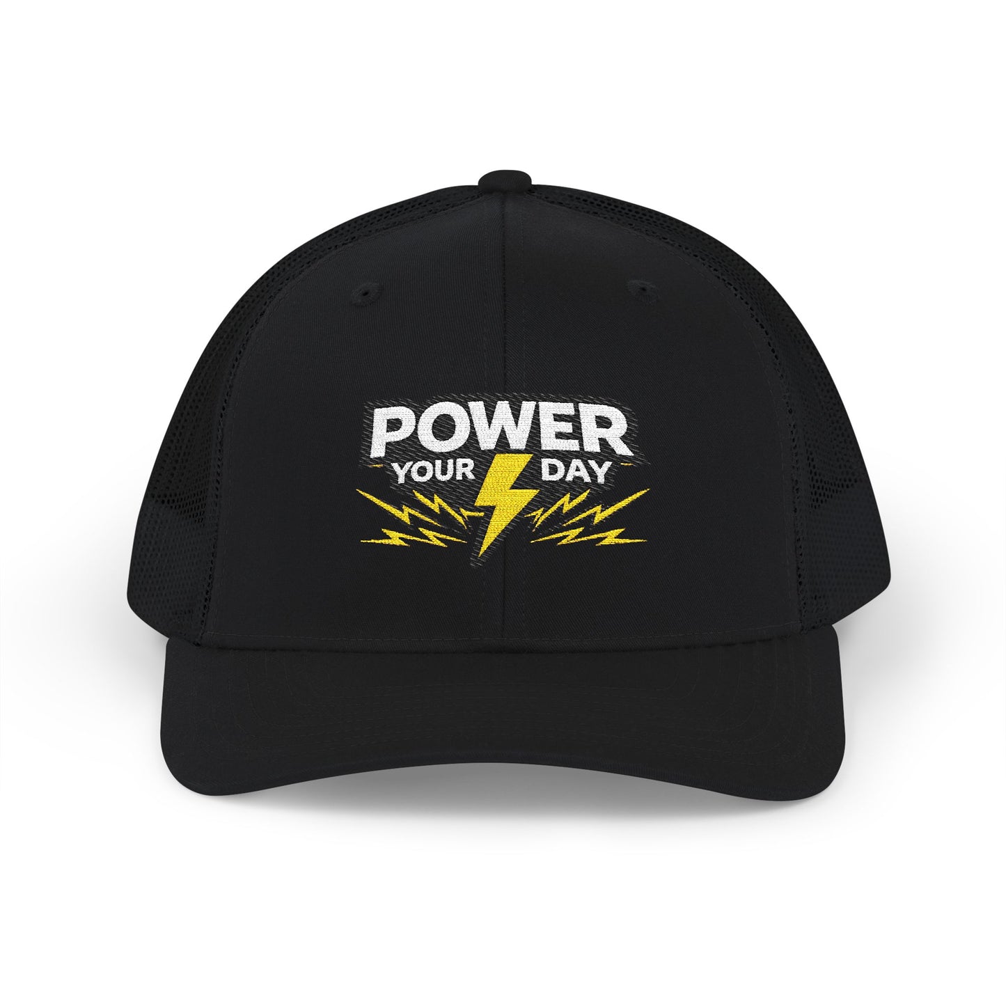 Power Your Day Snapback Trucker Cap — Embroidered Lightning Bolt