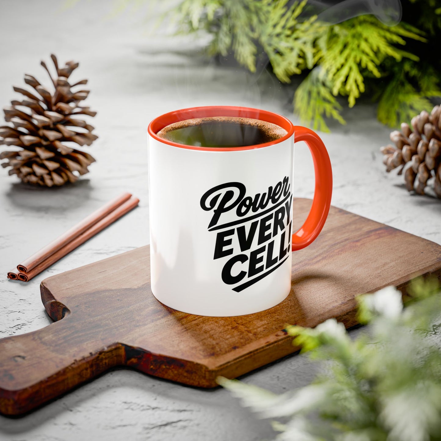 "Power Every Cell!" Inspirational Black Accent Mug (11oz/15oz)