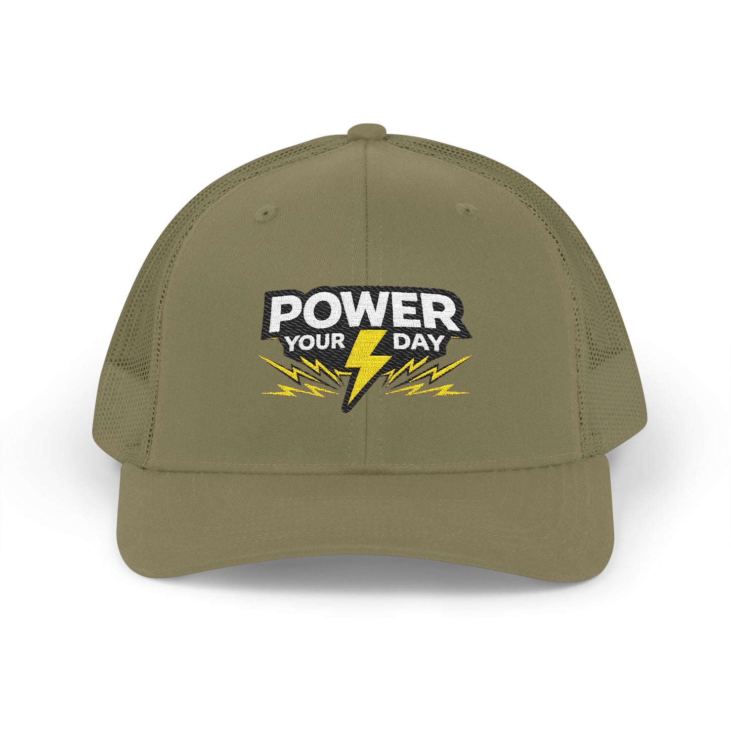Power Your Day Snapback Trucker Cap — Embroidered Lightning Bolt