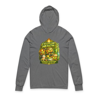 Cellular Health Graphic Hooded Tee — "Workin' Overtime" Long Sleeve