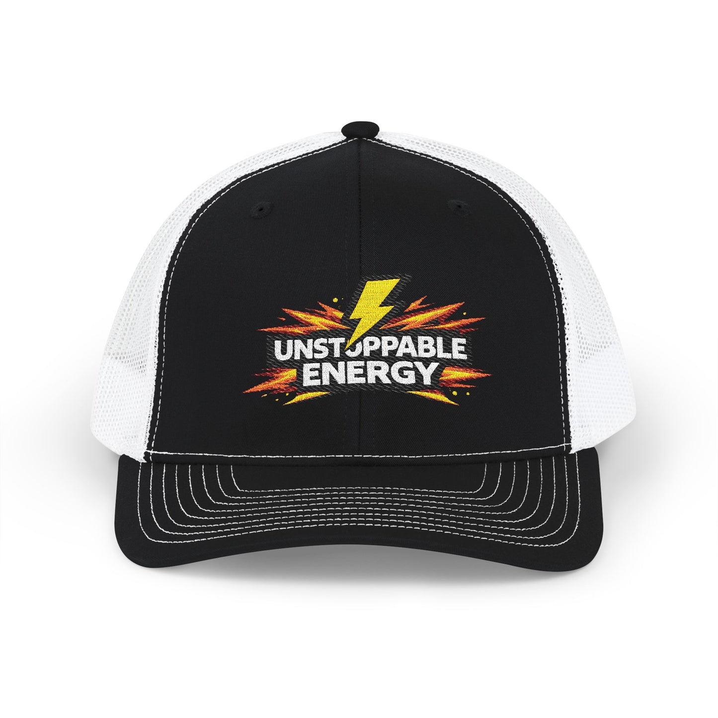 Unstoppable Energy Snapback Trucker Hat — Lightning Bolt Embroidered Cap