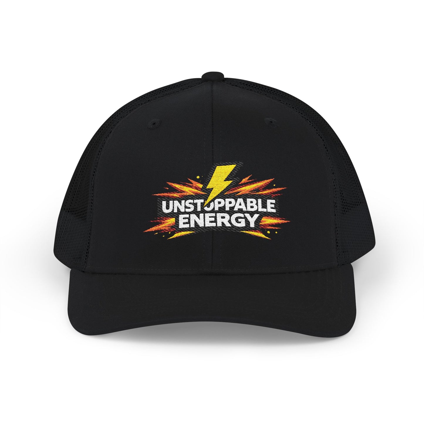 Unstoppable Energy Snapback Trucker Hat — Lightning Bolt Embroidered Cap