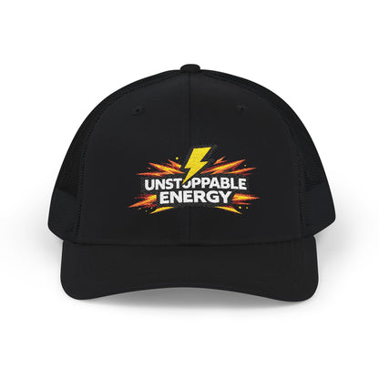 Unstoppable Energy Snapback Trucker Hat — Lightning Bolt Embroidered Cap
