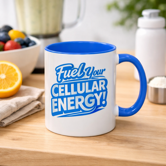 Fuel Your Cellular Energy! Coffee Mug - Blue Accent 11oz & 15oz