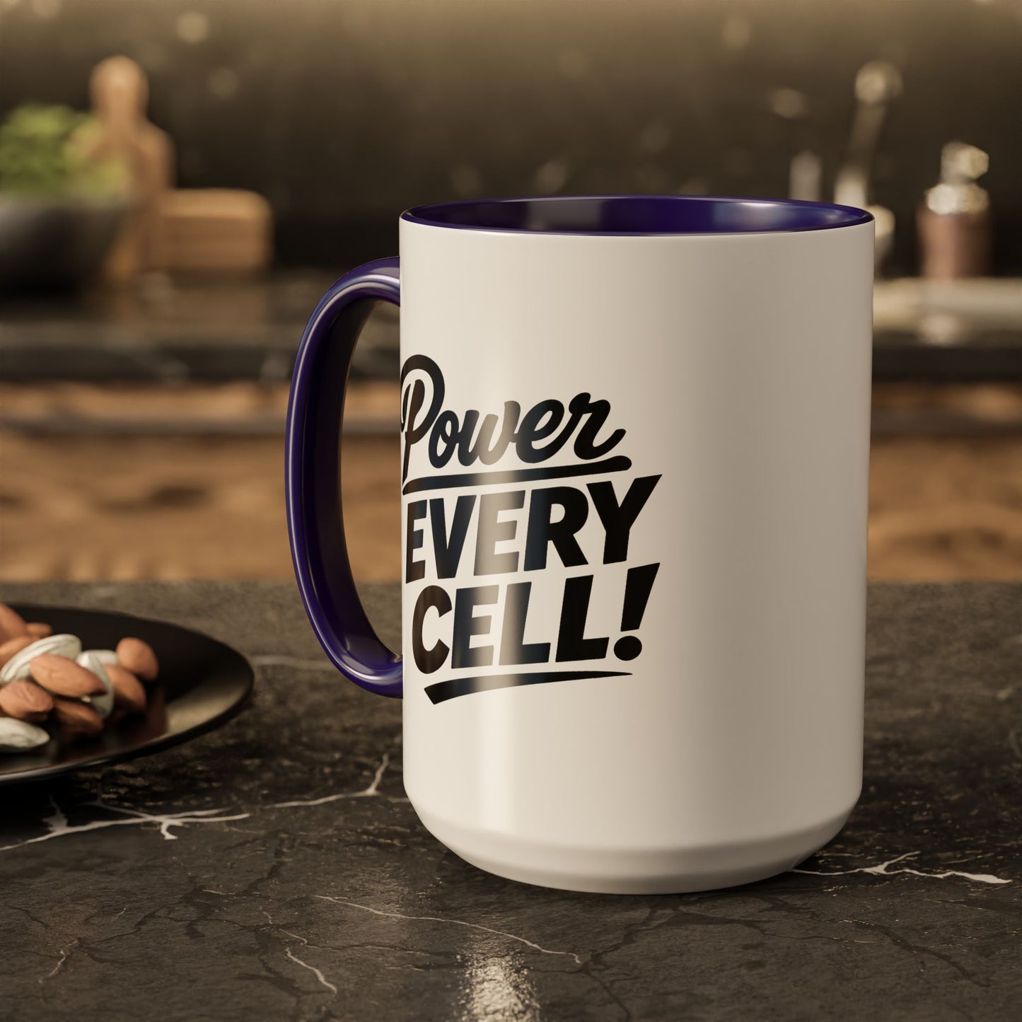 "Power Every Cell!" Inspirational Black Accent Mug (11oz/15oz)