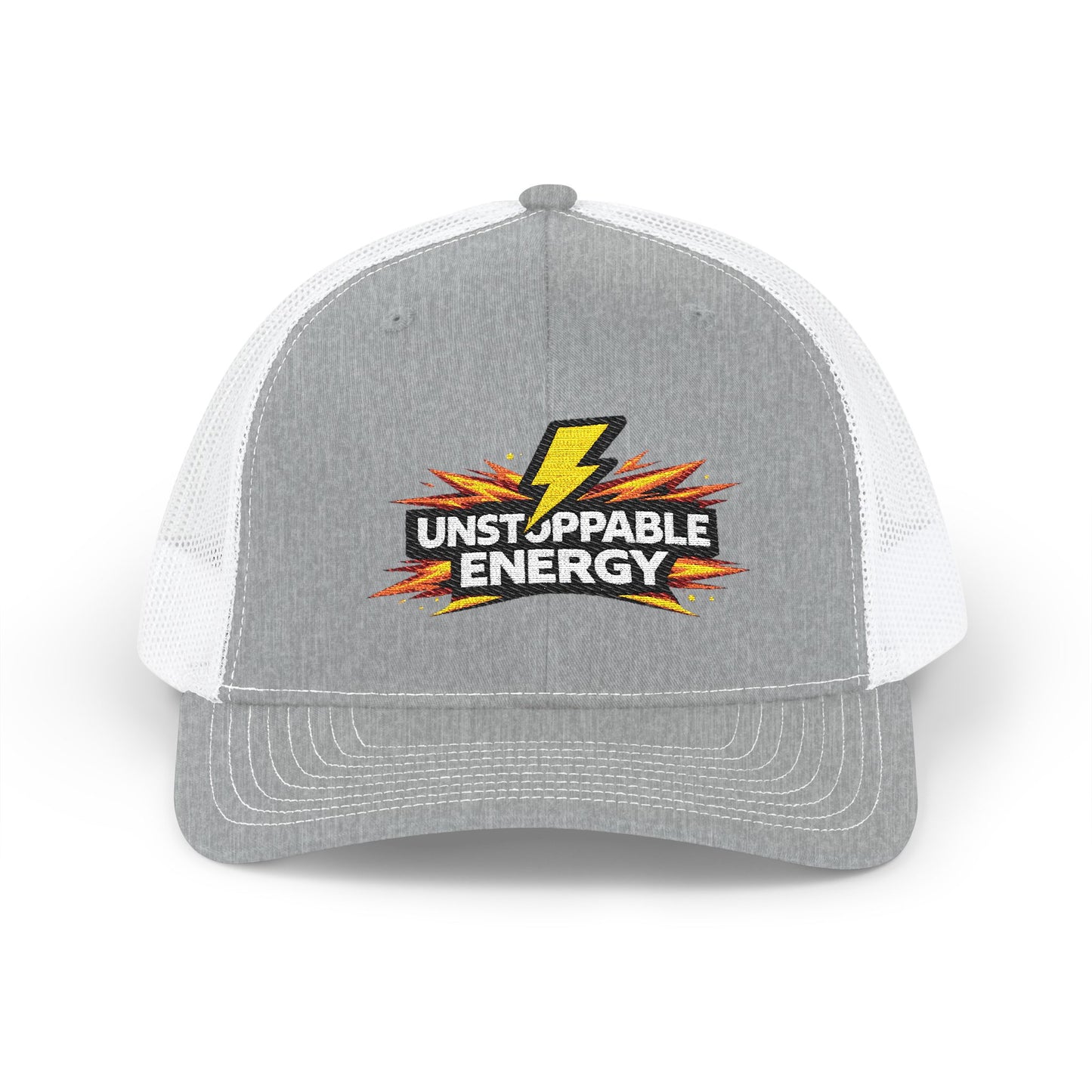 Unstoppable Energy Snapback Trucker Hat — Lightning Bolt Embroidered Cap