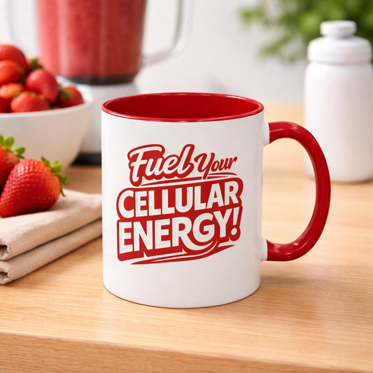 Fuel Your Cellular Energy! Coffee Mug — Red Accent 11/15oz