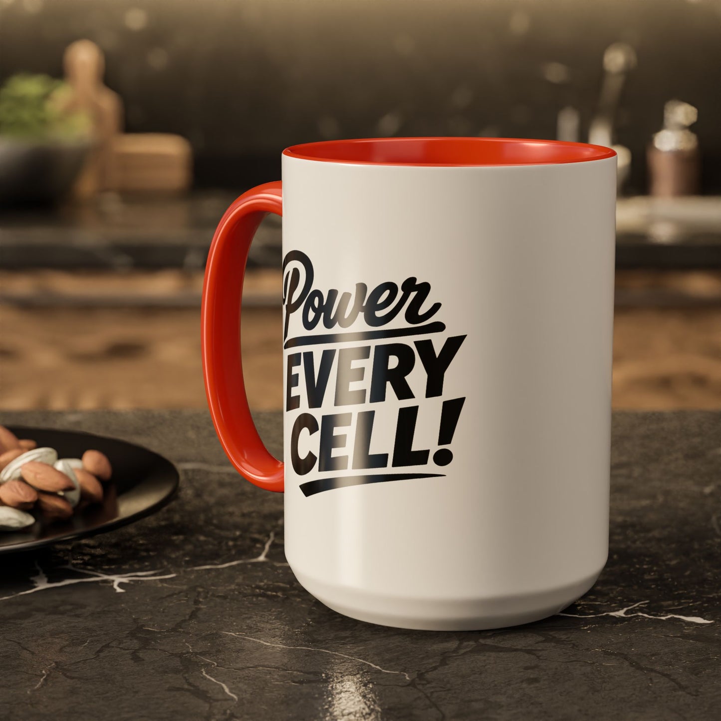 "Power Every Cell!" Inspirational Black Accent Mug (11oz/15oz)