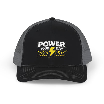 Power Your Day Snapback Trucker Cap — Embroidered Lightning Bolt