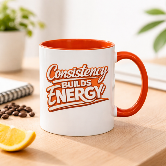 Consistency Builds Energy Coffee Mug – Motivational 11oz & 15oz Color Accent