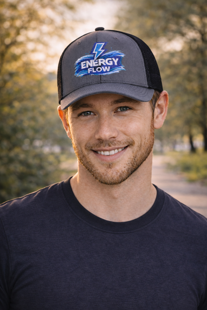 Energy Flow Embroidered Trucker Cap — Lightning Wave Snapback
