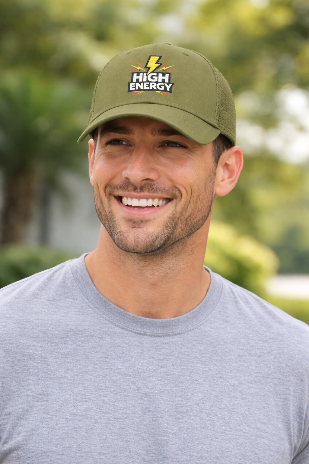 High Energy Lightning Snapback Trucker Hat — Embroidered Mesh Baseball Cap