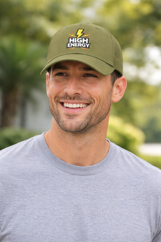 High Energy Lightning Snapback Trucker Hat — Embroidered Mesh Baseball Cap