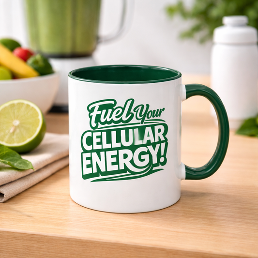 Fuel Your Cellular Energy! Coffee Mug — Inspirational Green Accent Mug (11oz/15oz)